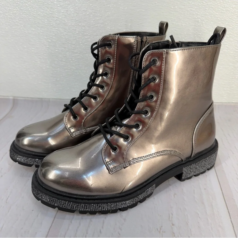 Steve Madden Jwoots Combat Boots Metallic Gunmetal Size 5‎
